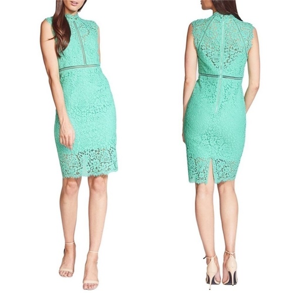 New Bardot Lace Mock Neck Sheath Dress Mint Green, Large/10 - Picture 1 of 8